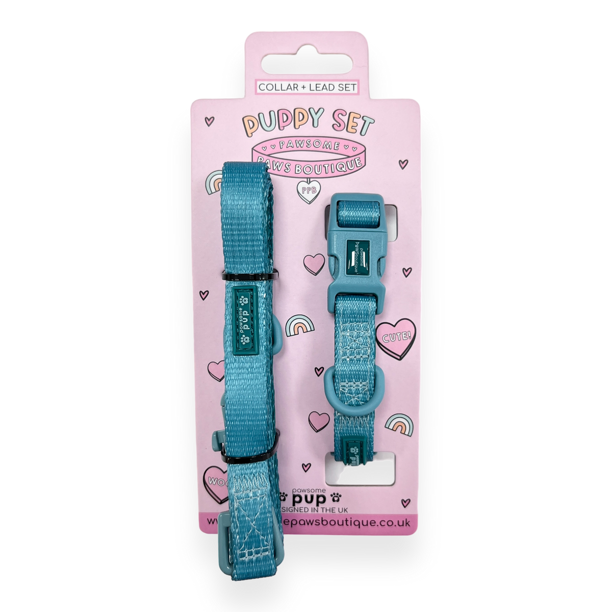 Pawsome Pup Collar and Lead Set Teal Pawsome Paws Boutique