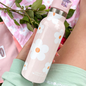 Stainless Steel Bottle with Straw - Pink Flowers