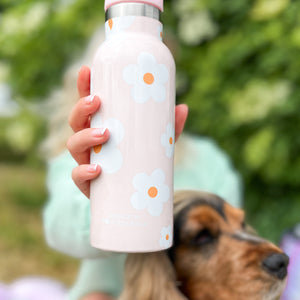 Stainless Steel Bottle with Straw - Pink Flowers