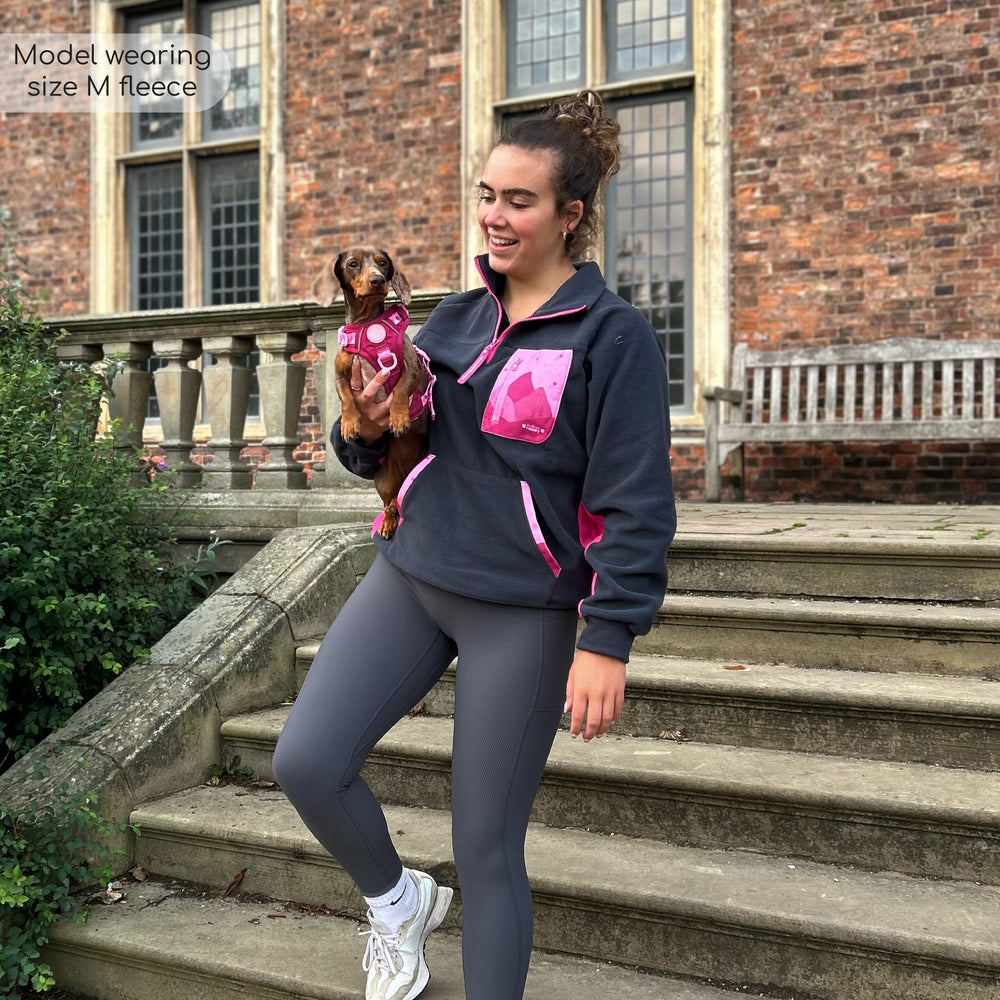 1/4 Zip Fleece - Walkies Ready® Fleece - Charcoal/Pink