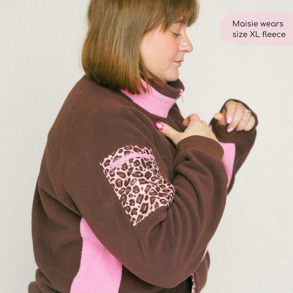 1/4 Zip Fleece  -Leopard Print