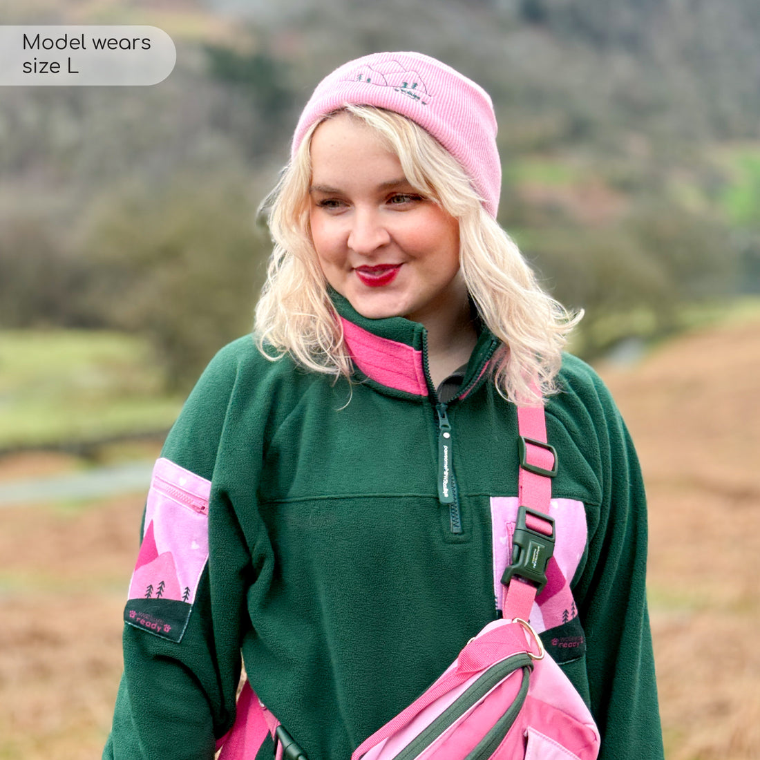1/4 Zip Fleece - Walkies Ready® Fleece - Pink/Green