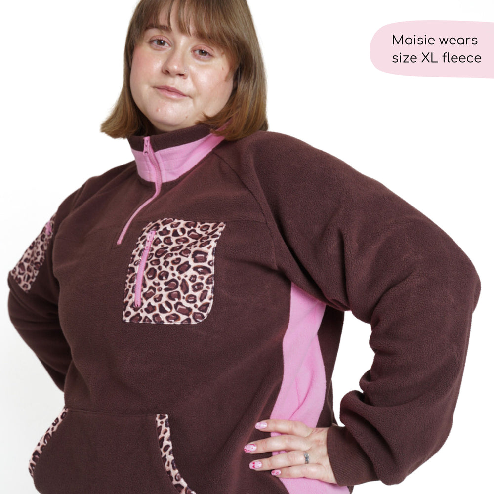 1/4 Zip Fleece  -Leopard Print