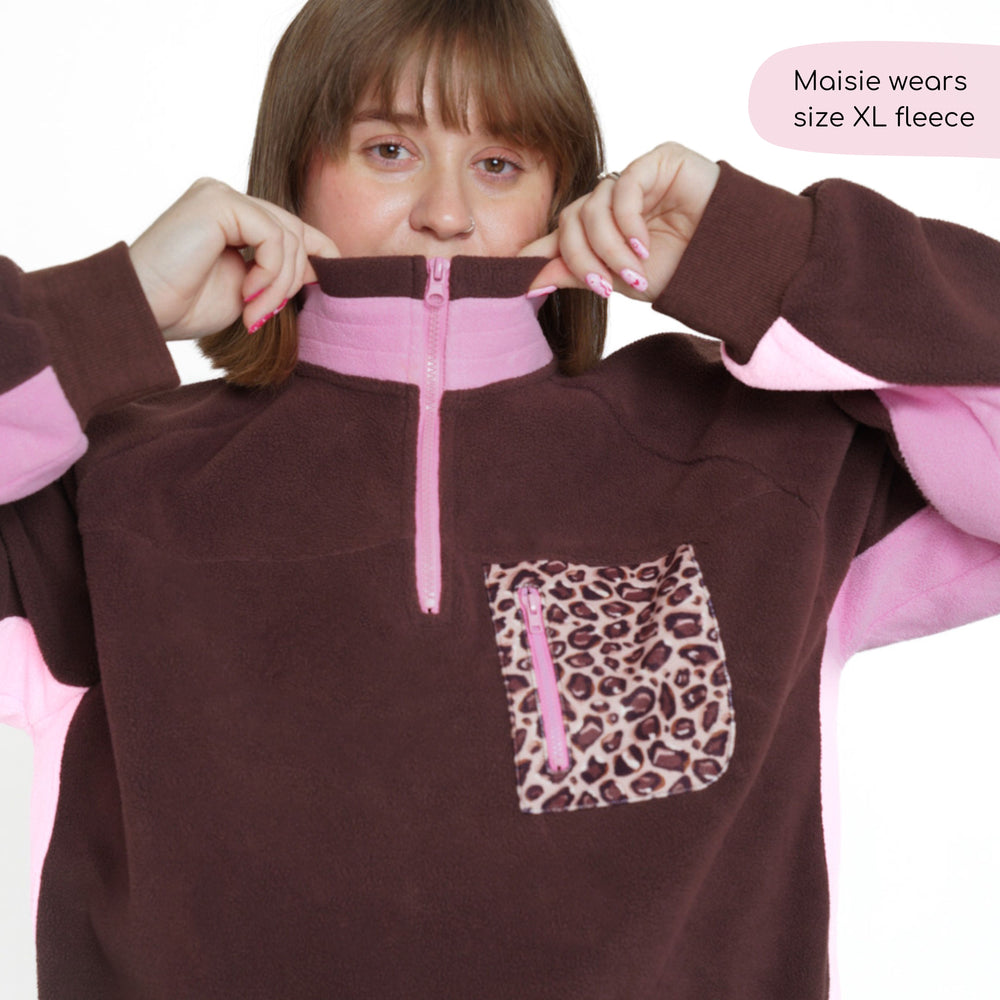 1/4 Zip Fleece  -Leopard Print