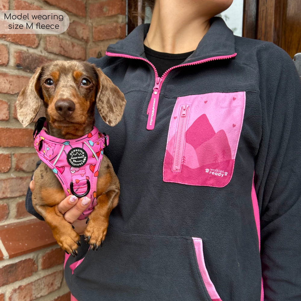 1/4 Zip Fleece - Walkies Ready® Fleece - Charcoal/Pink
