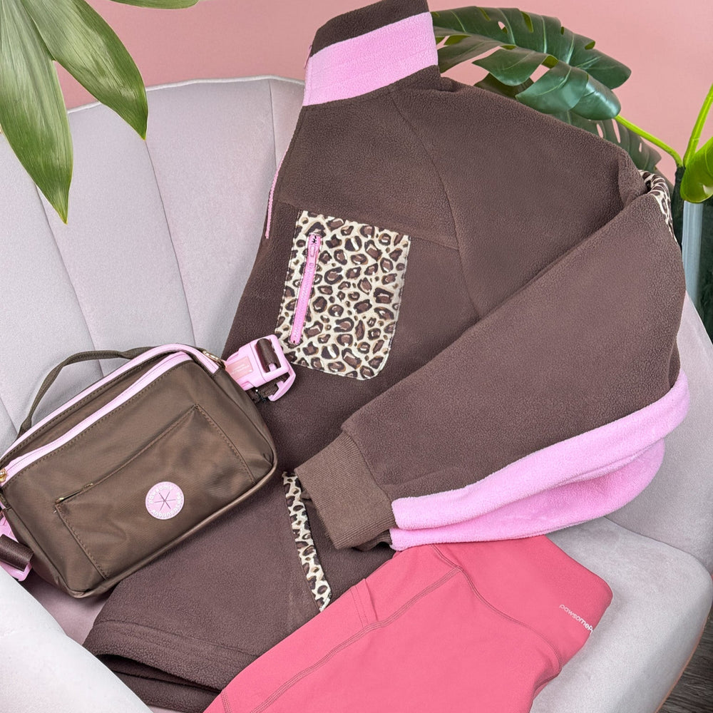 1/4 Zip Fleece  -Leopard Print