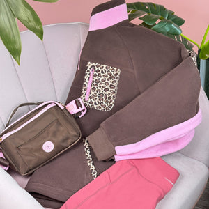 1/4 Zip Fleece  -Leopard Print