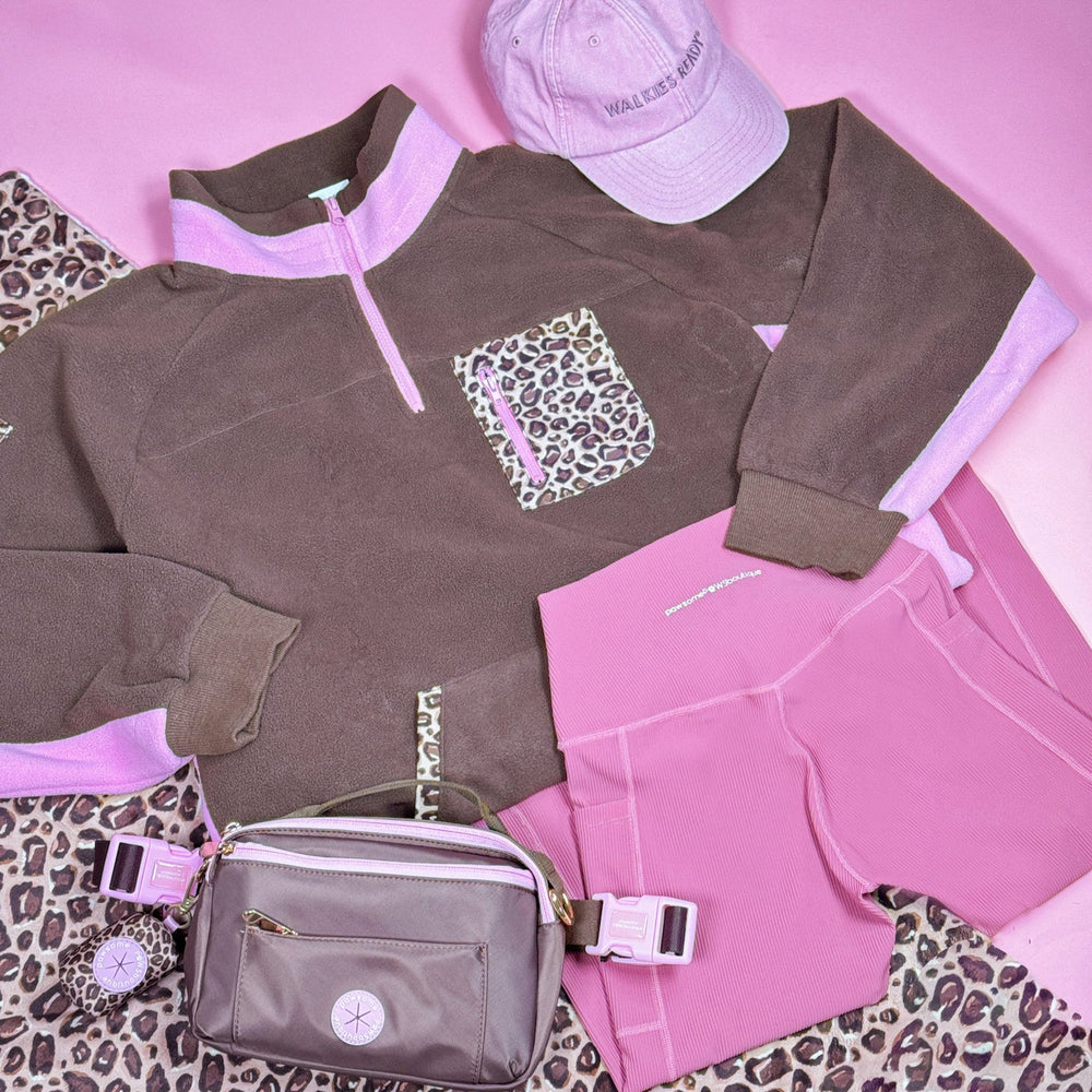 1/4 Zip Fleece  -Leopard Print