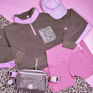 1/4 Zip Fleece  -Leopard Print