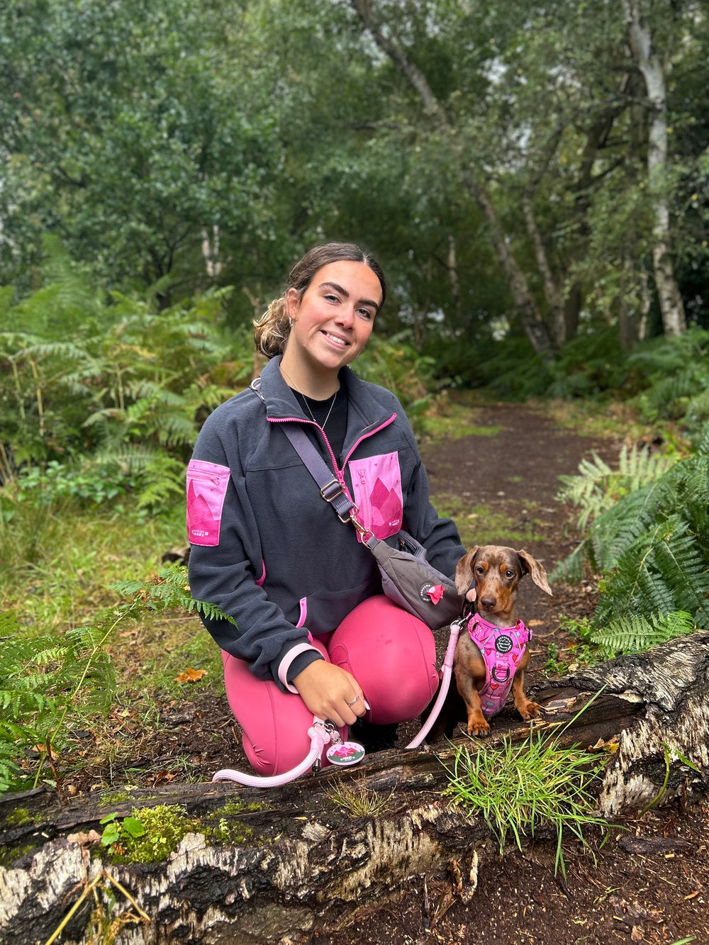 1/4 Zip Fleece - Walkies Ready® Fleece - Charcoal/Pink