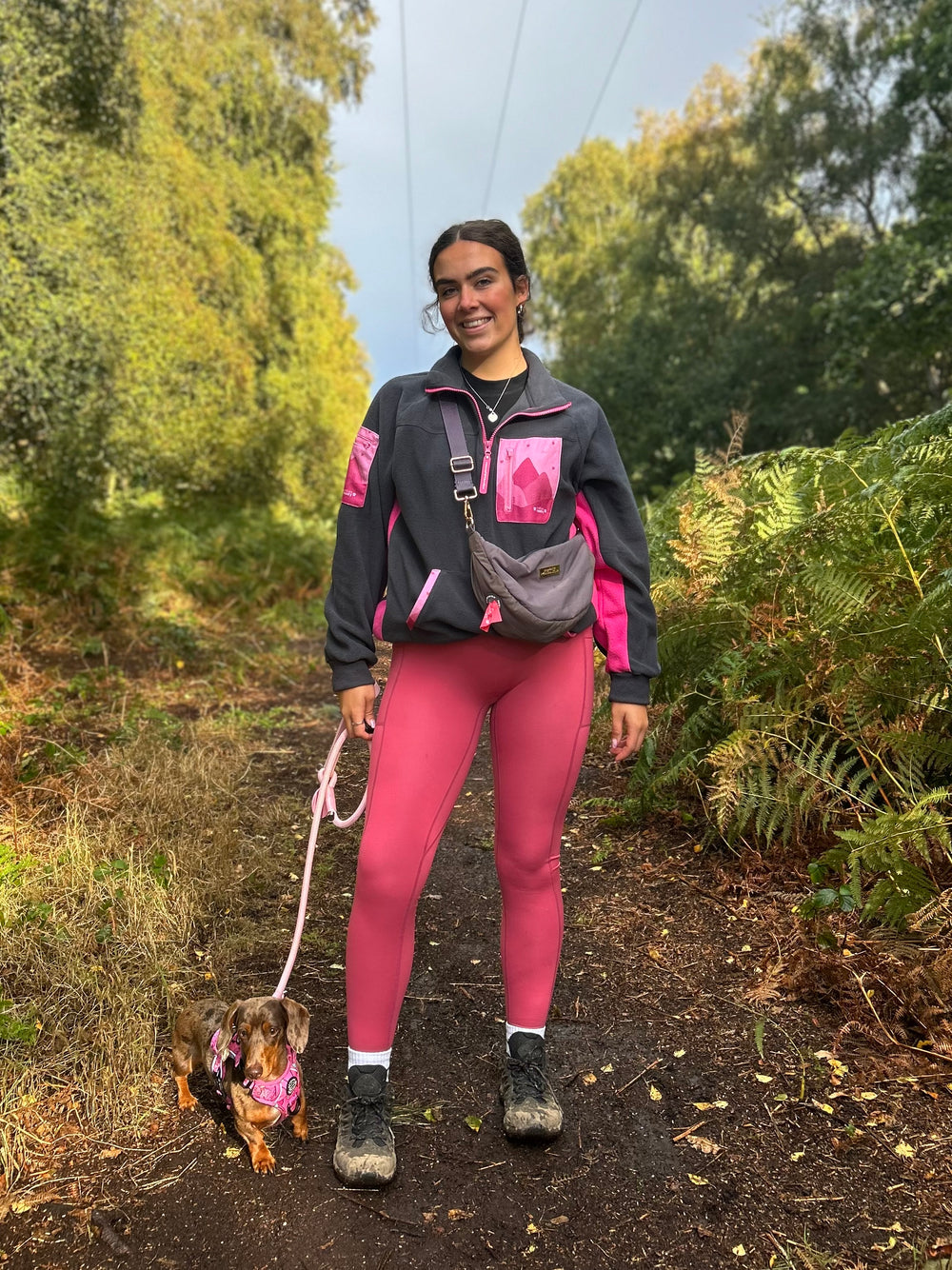 1/4 Zip Fleece - Walkies Ready® Fleece - Charcoal/Pink