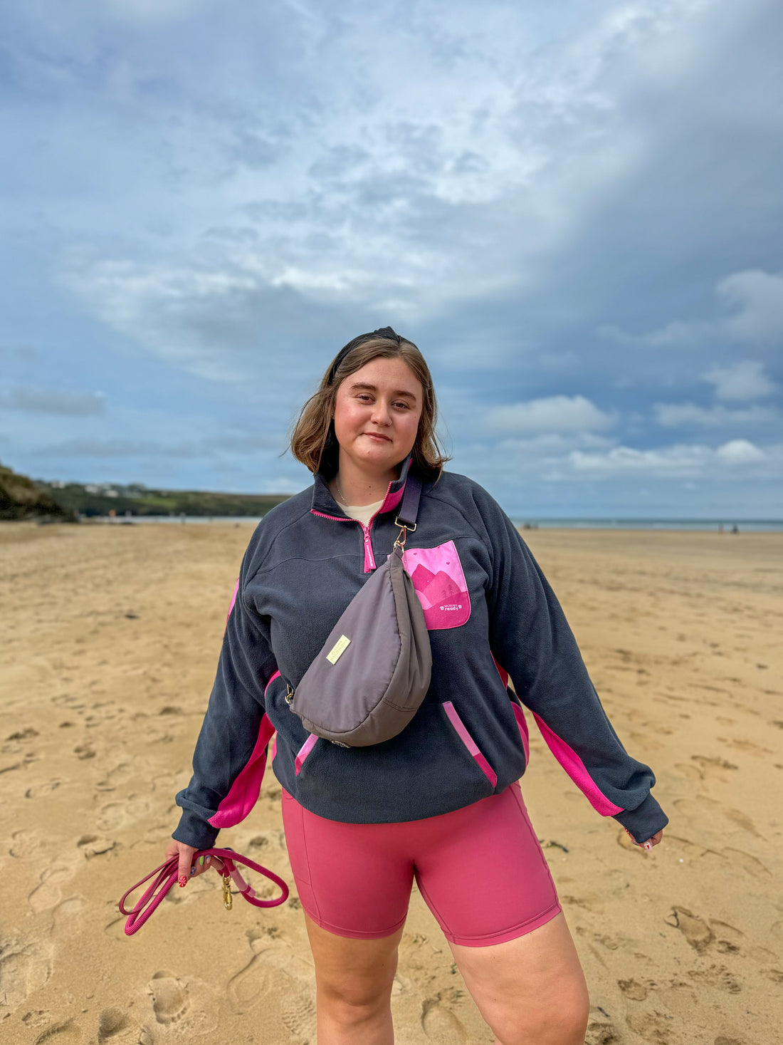 1/4 Zip Fleece - Walkies Ready® Fleece - Charcoal/Pink