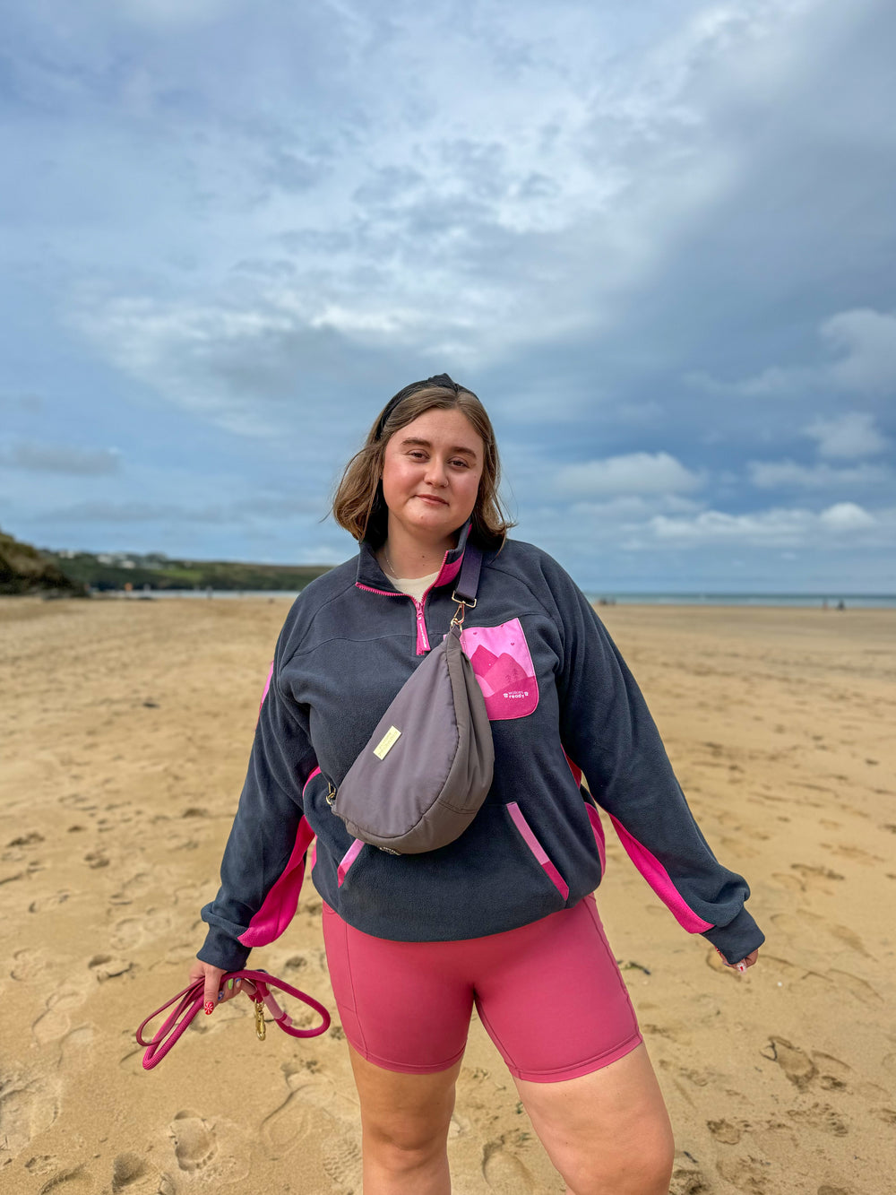 1/4 Zip Fleece - Walkies Ready® Fleece - Charcoal/Pink