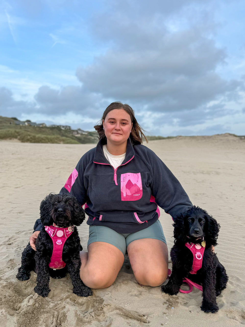 1/4 Zip Fleece - Walkies Ready® Fleece - Charcoal/Pink