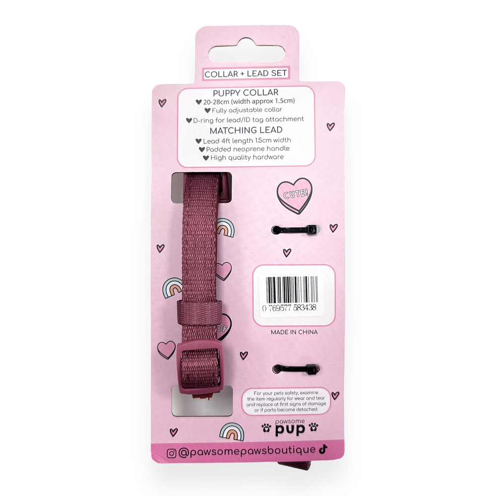 Pawsome Pup Collar and Lead Set - Burgundy