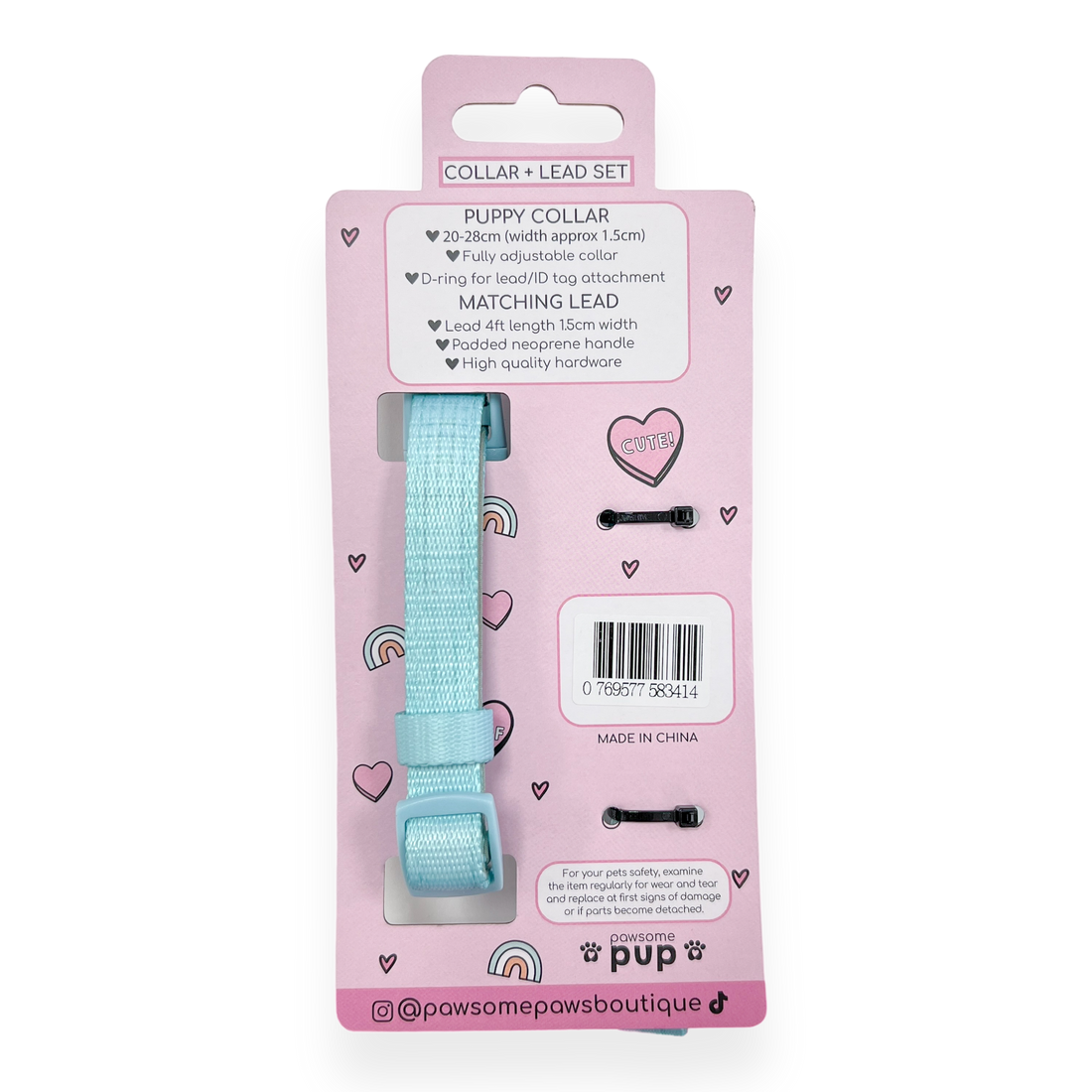 Pawsome Pup Collar and Lead Set - Mint