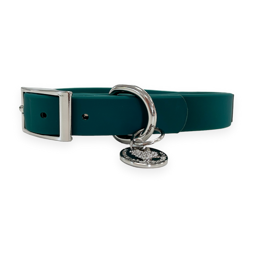 Waterproof Collar - Emerald Green - Silver Hardware