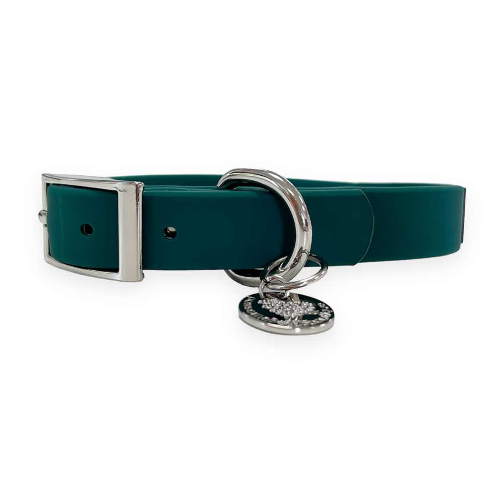 Waterproof Collar - Emerald Green - Silver Hardware