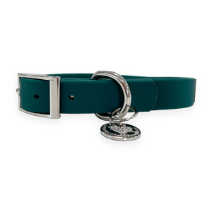 Waterproof Collar - Emerald Green - Silver Hardware