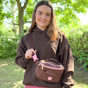 All In One Bumbag - Brown + Pink