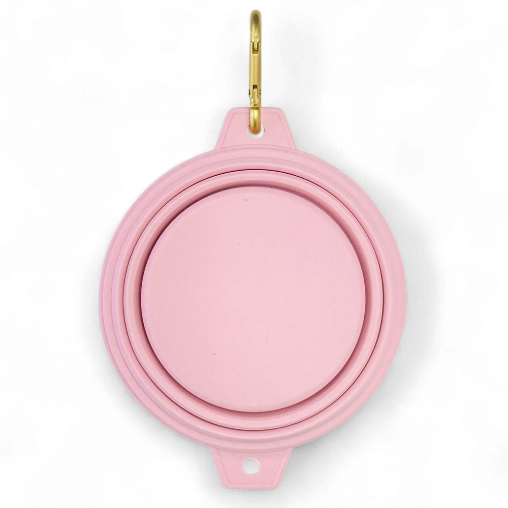 Collapsible Dog Bowl - Pink (Gold Clip)