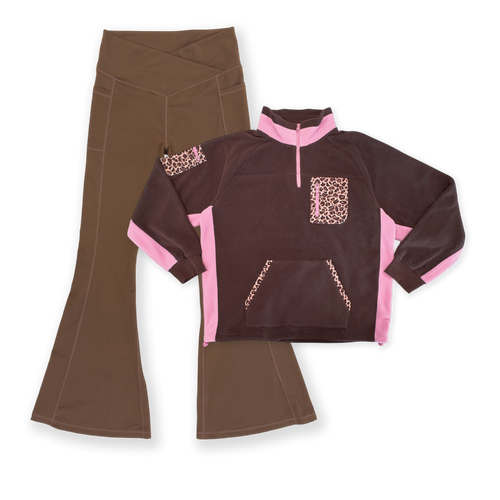 Brown Flared Leggings & Leopard Print Fleece Bundle