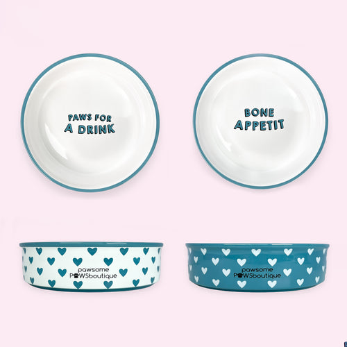 Ceramic Pet Bowls - Set of 2 - Hearts