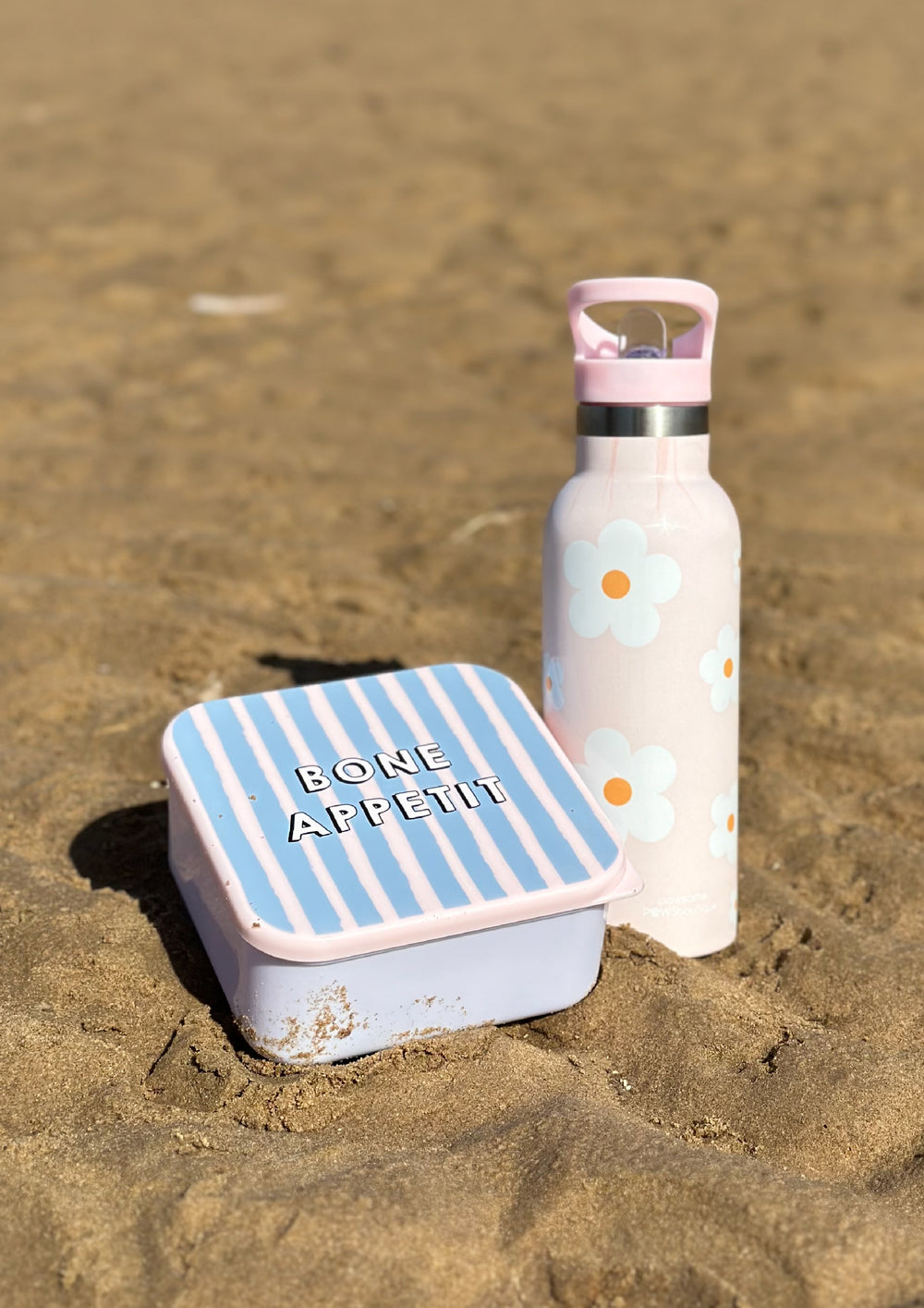 Stainless Steel Bottle with Straw - Pink Flowers