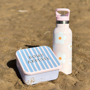 Stainless Steel Bottle with Straw - Pink Flowers