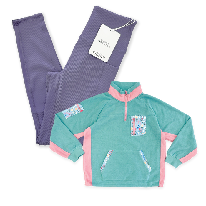 Indigo Ribbed Leggings & Whimsical Wildflower Fleece Bundle