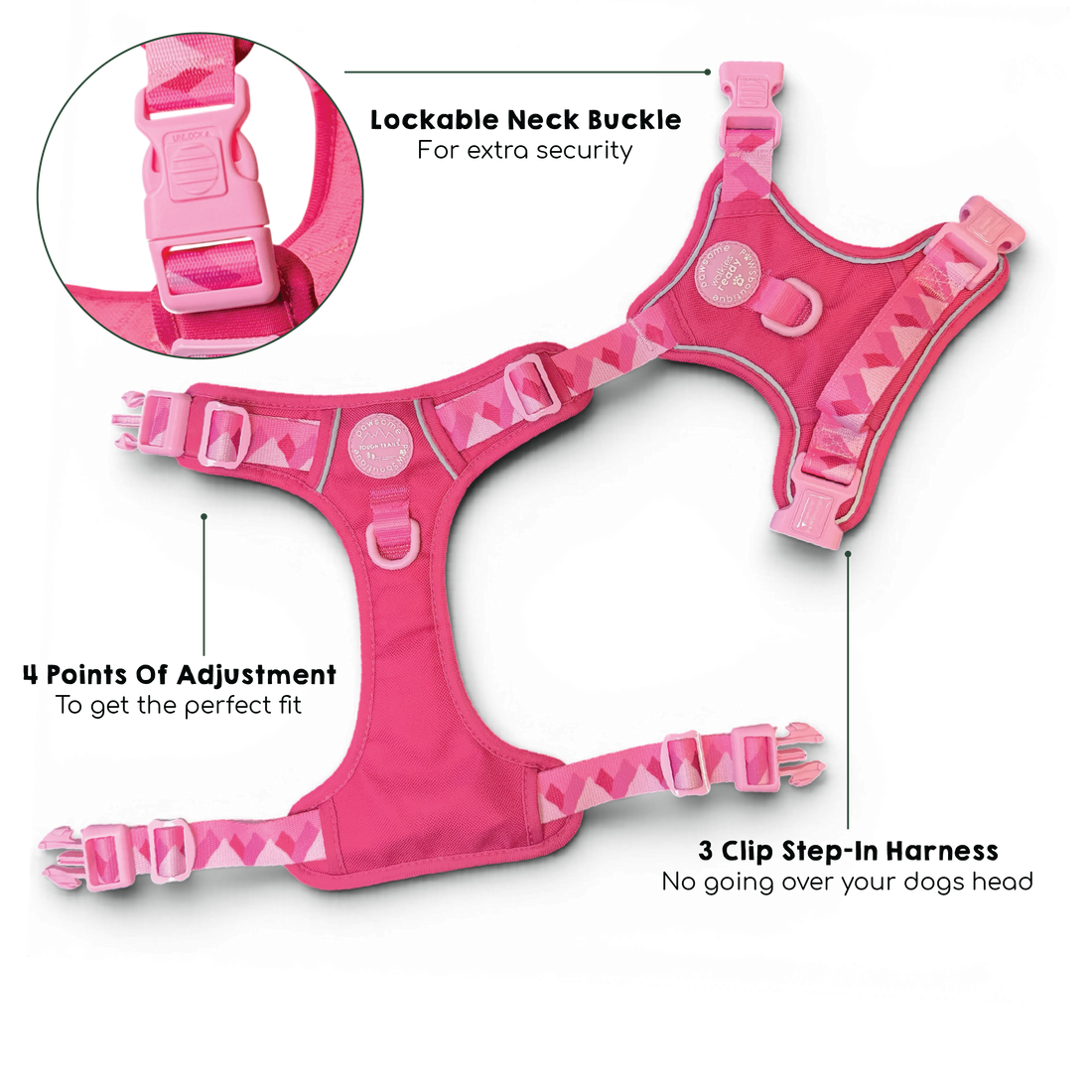 Tough Trails™ Harness - Walkies Ready® Raspberry Pink