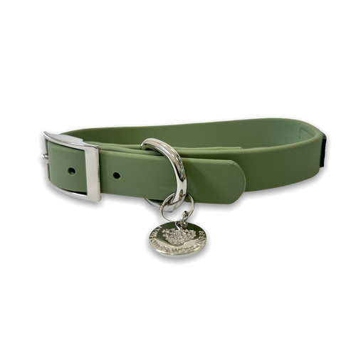 Waterproof Collar - Khaki - Silver Hardware